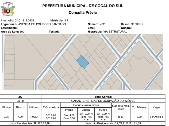 Imóvel em leilão - AVENIDA DOUTOR POLIDORO SANTIAGO, N. 482, 40M DA R. RUI BARBOSA PARTE LTS 163, 1, CENTRO, COCAL DO SUL, SC