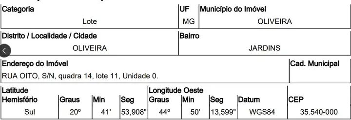 Terreno em leilão em Oliveira