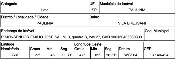 Terreno em leilão em Paulínia