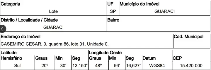 Terreno em leilão em Guaraci