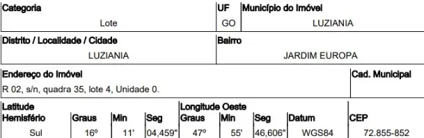 Imóvel em leilão - RUA 2, N. SN, QD 35, LT 04, JARDIM EUROPA, LUZIANIA, GO