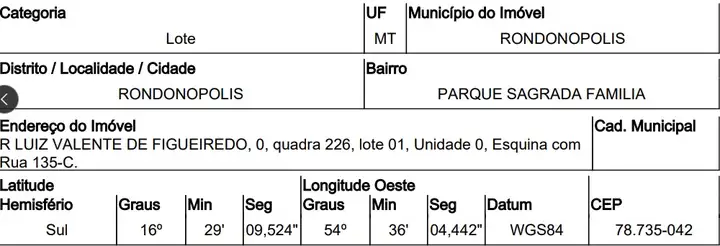 Terreno em leilão em Rondonópolis