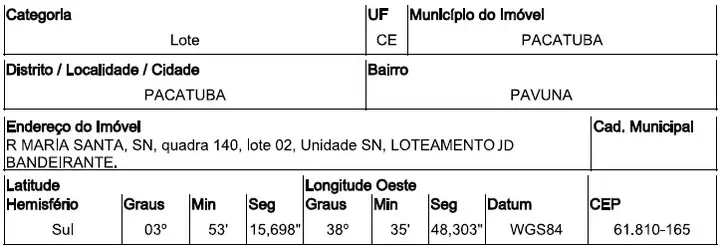 Terreno em leilão em Pacatuba