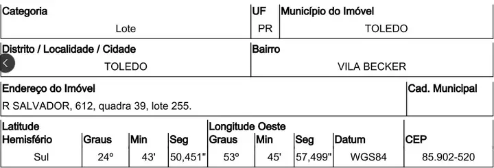 Imóvel em leilão - RUA SALVADOR, N. 612, QD 39, LT 255, VILA BECKER, TOLEDO, PR