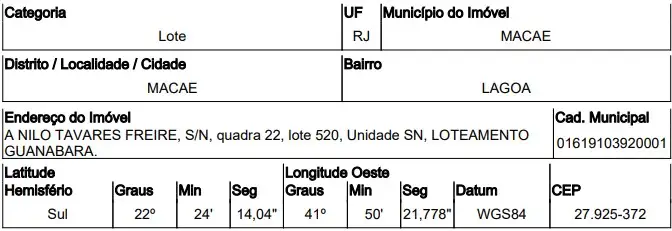 Terreno em leilão em Macaé