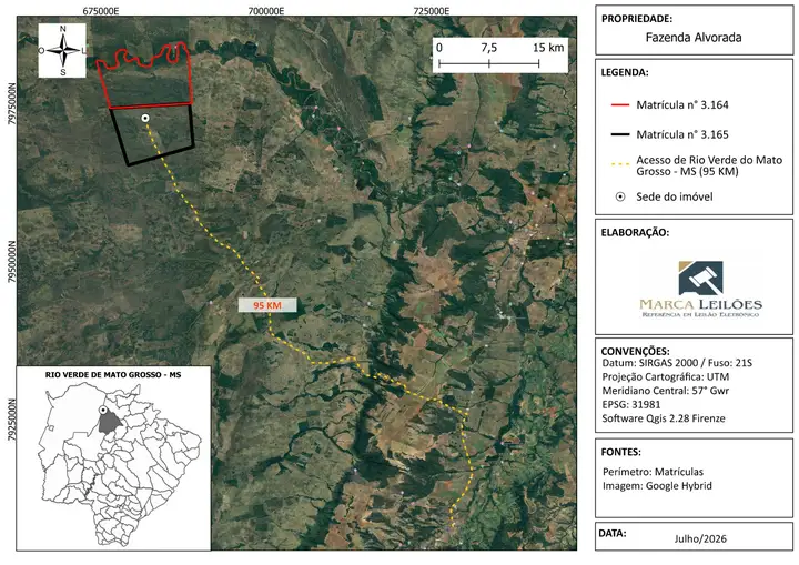 FAZENDA ALVORADA COM ÁREA TOTAL DE 9.261 HECTARES EM RIO VERDE DE MATO GROSSO/MS