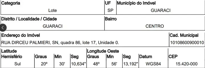 Terreno em leilão em Guaraci